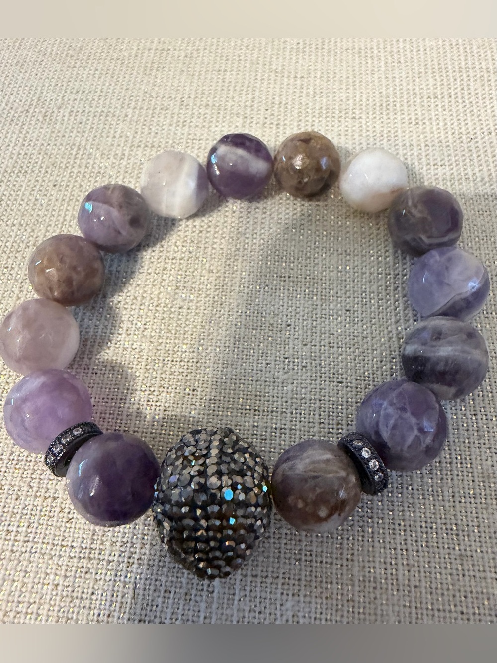 Amethyst & Jasper Beaded Stretch Bracelet with Pavé Accent Bead